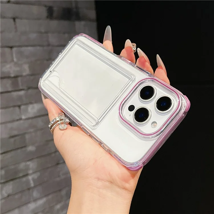 For iPhone 16 Pro Max Case Transparent PC + TPU Shockproof Phone Cover with Card Holder - Fluorescent Green