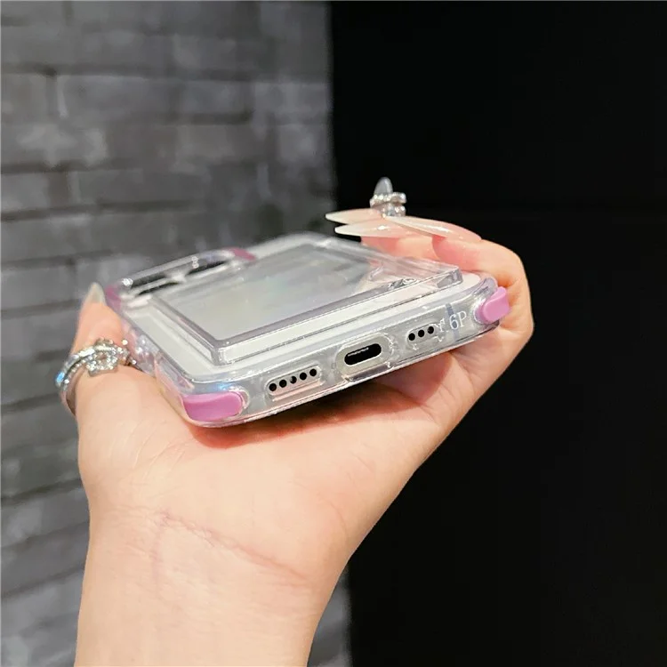 For iPhone 16 Pro Max Case Transparent PC + TPU Shockproof Phone Cover with Card Holder - Fluorescent Green