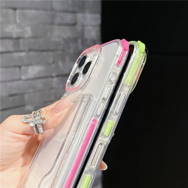 For iPhone 16 Pro Max Case Transparent PC + TPU Shockproof Phone Cover with Card Holder - Fluorescent Green