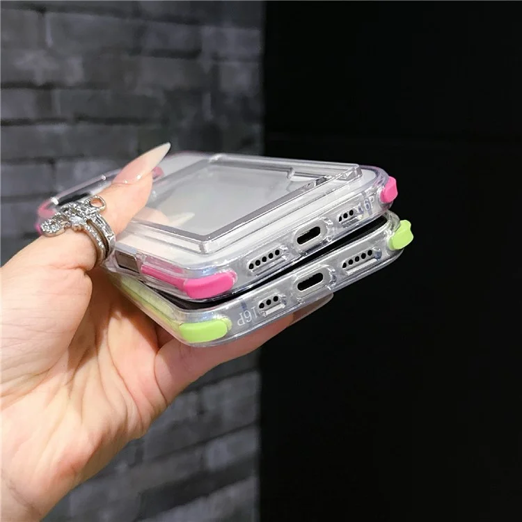 For iPhone 16 Pro Max Case Transparent PC + TPU Shockproof Phone Cover with Card Holder - Fluorescent Green