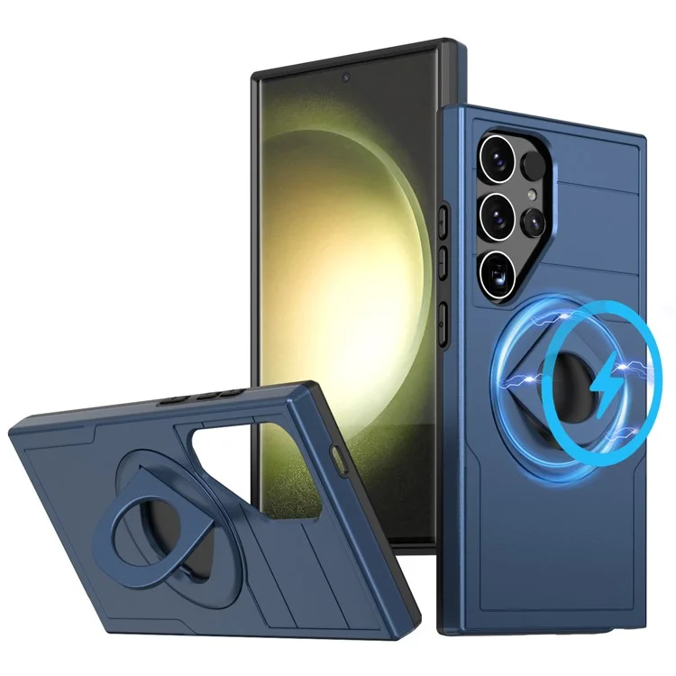 For Samsung Galaxy S25 Ultra Magnetic Case Ring Kickstand PC + TPU Phone Cover - Sapphire