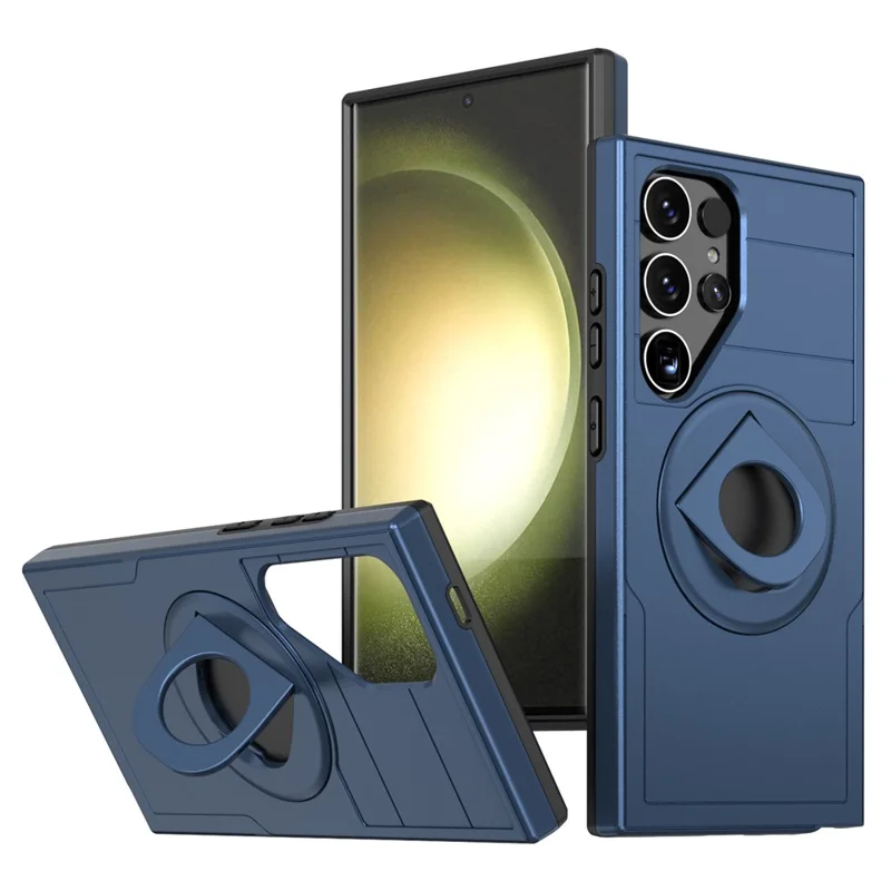 For Samsung Galaxy S25 Ultra Magnetic Case Ring Kickstand PC + TPU Phone Cover - Sapphire