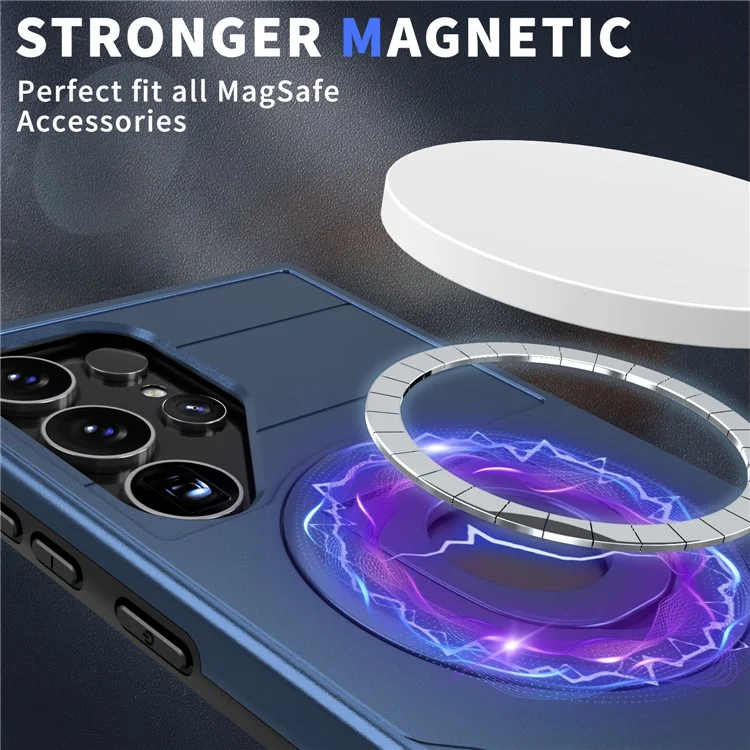 For Samsung Galaxy S25 Ultra Magnetic Case Ring Kickstand PC + TPU Phone Cover - Sapphire