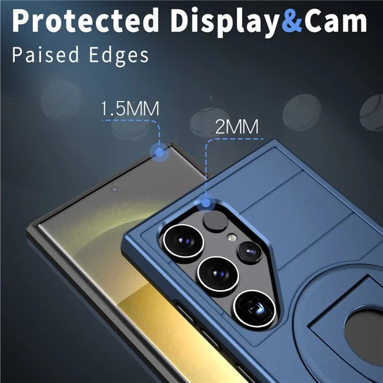 For Samsung Galaxy S25 Ultra Magnetic Case Ring Kickstand PC + TPU Phone Cover - Sapphire