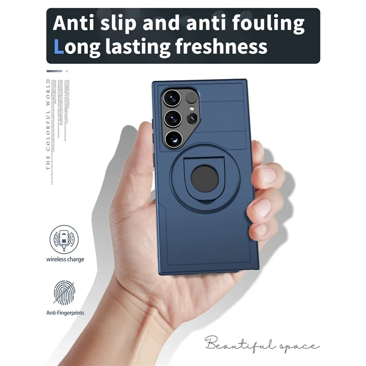 For Samsung Galaxy S25 Ultra Magnetic Case Ring Kickstand PC + TPU Phone Cover - Sapphire