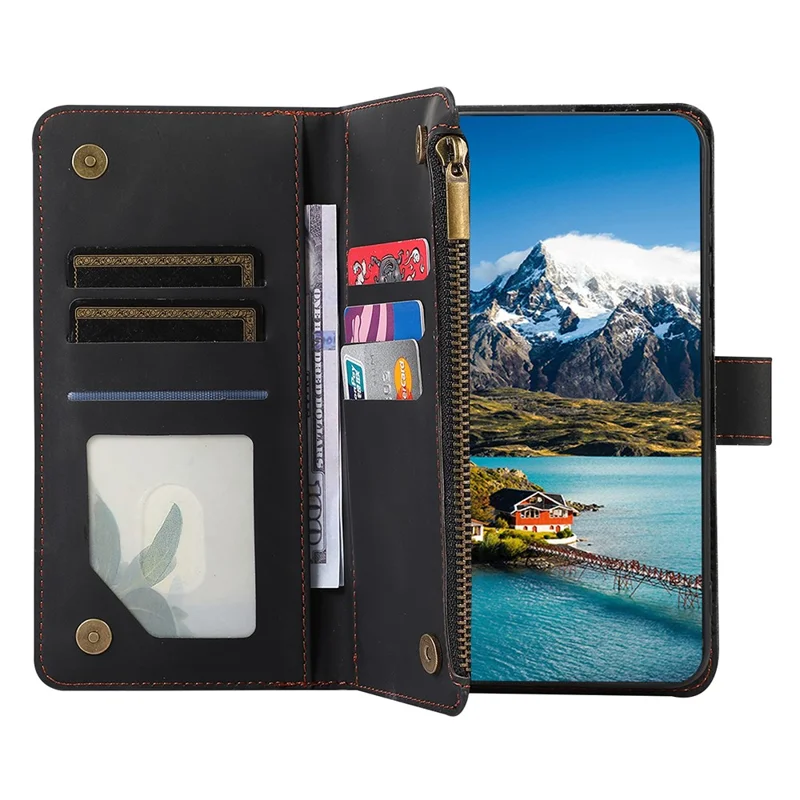 For Google Pixel 9 / 9 Pro Case 9 Card Slots Rhombus Design Leather Phone Cover with Wrist Strap - Black