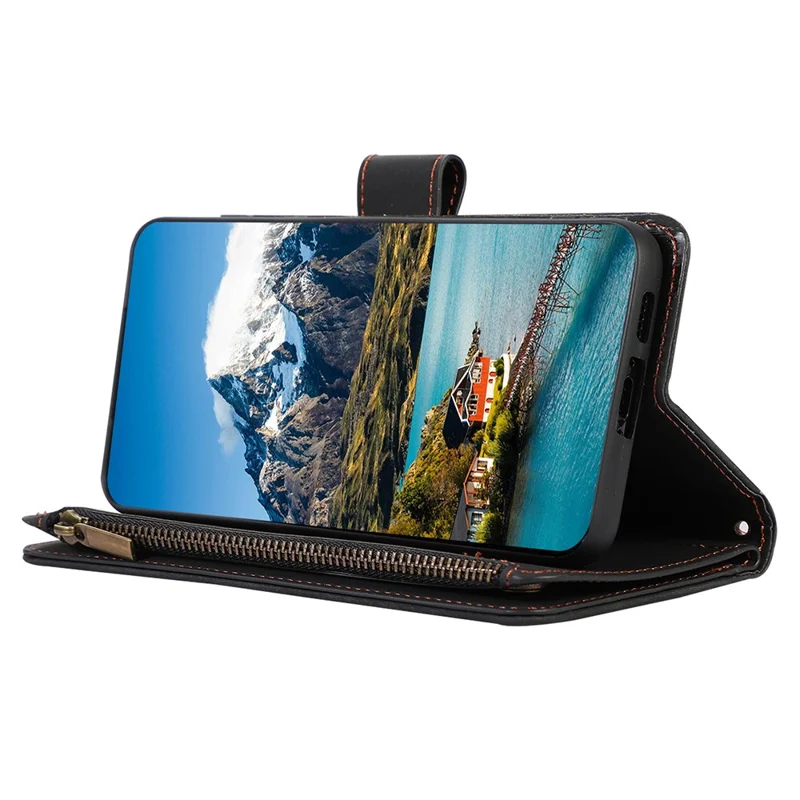 For Google Pixel 9 Pro XL Case 9 Card Slots Rhombus Design Leather Phone Cover with Wrist Strap - Black