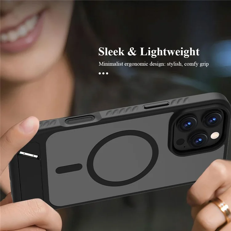LEREACH Le-Chic Series For iPhone 16 Pro Max Case Compatible with MagSafe Kickstand TPU + PC Phone Cover - Black
