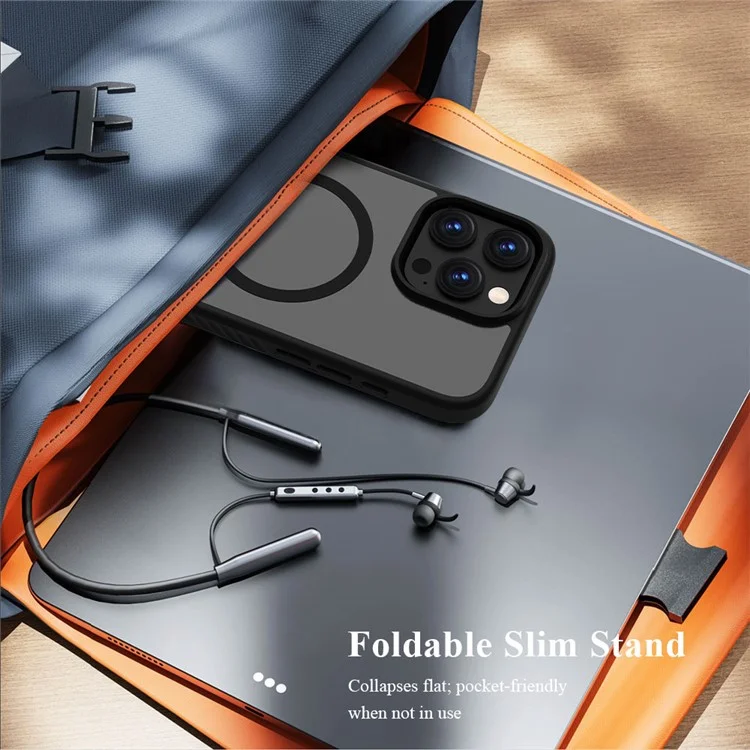 LEREACH Le-Chic Series For iPhone 16 Pro Max Case Compatible with MagSafe Kickstand TPU + PC Phone Cover - Black