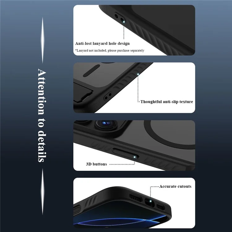 LEREACH Le-Chic Series For iPhone 16 Pro Max Case Compatible with MagSafe Kickstand TPU + PC Phone Cover - Black