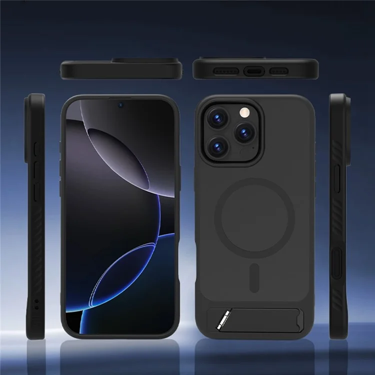 LEREACH Le-Chic Series For iPhone 16 Pro Max Case Compatible with MagSafe Kickstand TPU + PC Phone Cover - Black
