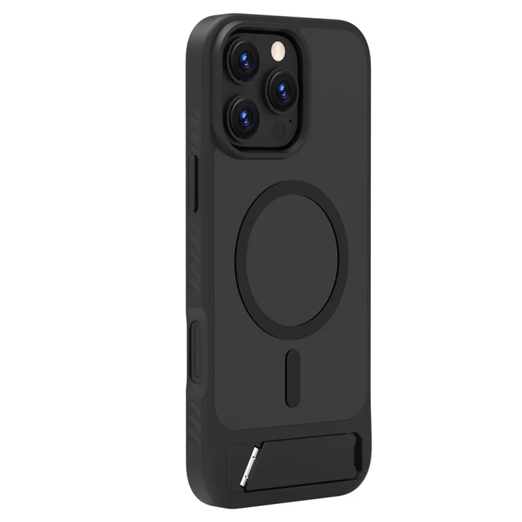 LEREACH Le-Chic Series For iPhone 16 Pro Max Case Compatible with MagSafe Kickstand TPU + PC Phone Cover - Black