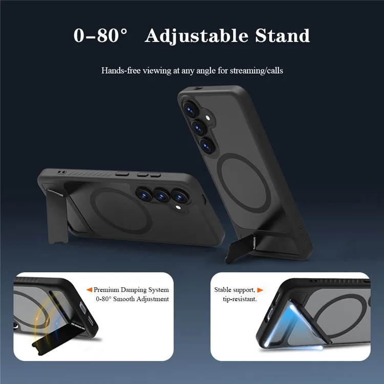 LEREACH Serie Le-Chic para Funda de Samsung Galaxy S2 / S24 Compatible con MagSafe con Soporte Plegable - Carcasa de TPU + PC - Negro