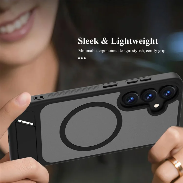 LEREACH Serie Le-Chic para Funda de Samsung Galaxy S2 / S24 Compatible con MagSafe con Soporte Plegable - Carcasa de TPU + PC - Negro