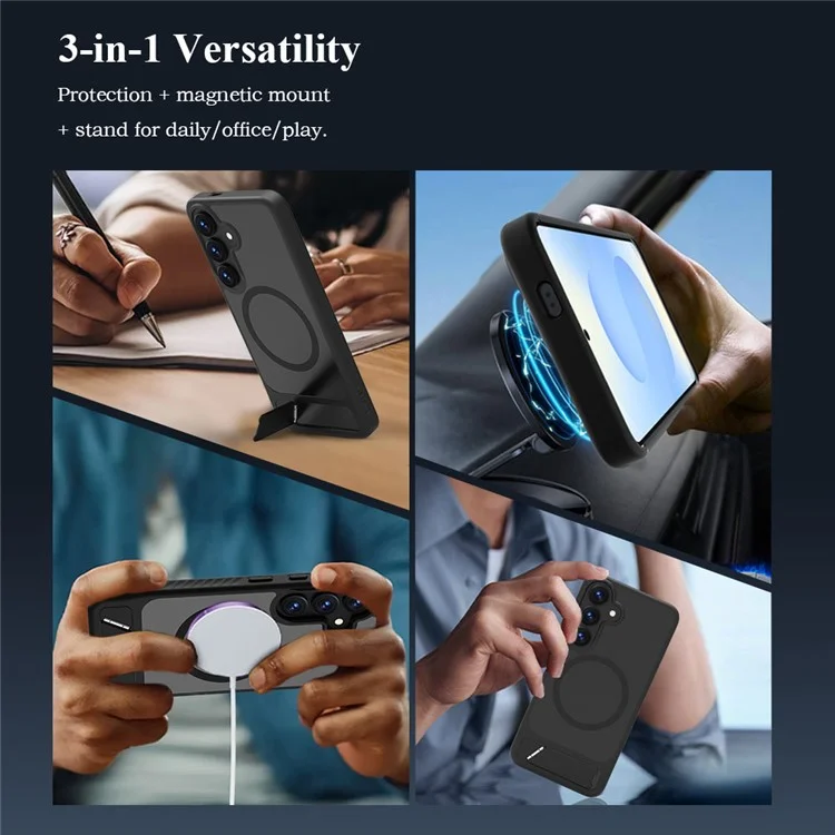 LEREACH Serie Le-Chic para Funda de Samsung Galaxy S2 / S24 Compatible con MagSafe con Soporte Plegable - Carcasa de TPU + PC - Negro