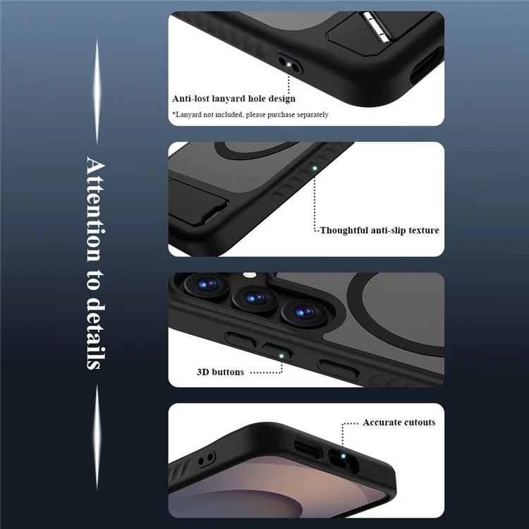 LEREACH Serie Le-Chic para Funda de Samsung Galaxy S2 / S24 Compatible con MagSafe con Soporte Plegable - Carcasa de TPU + PC - Negro