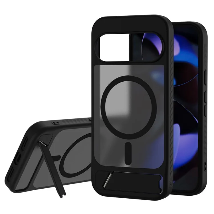 LEREACH Le-Chic Series Phone Case For Google Pixel 10 / 10 Pro / 9 / 9 Pro , Compatible with MagSafe Kickstand TPU + PC Cover - Black