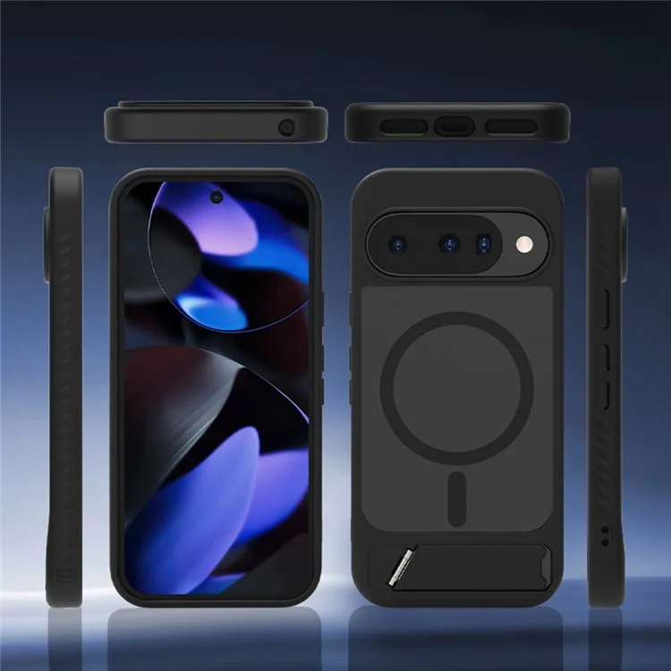 LEREACH Le-Chic Series Phone Case For Google Pixel 10 / 10 Pro / 9 / 9 Pro , Compatible with MagSafe Kickstand TPU + PC Cover - Black