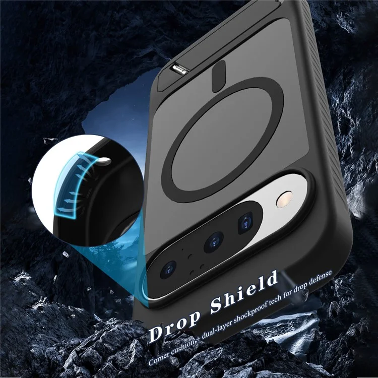 LEREACH Le-Chic Series Phone Case For Google Pixel 10 / 10 Pro / 9 / 9 Pro , Compatible with MagSafe Kickstand TPU + PC Cover - Black