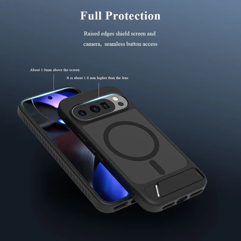 LEREACH Le-Chic Series Phone Case For Google Pixel 10 / 10 Pro / 9 / 9 Pro , Magnetic Case Kickstand TPU + PC Cover - Blue