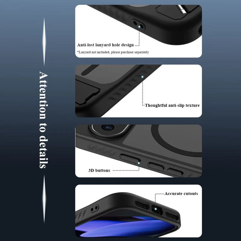LEREACH Le-Chic Series Phone Case For Google Pixel 10 / 10 Pro / 9 / 9 Pro , Magnetic Case Kickstand TPU + PC Cover - Blue