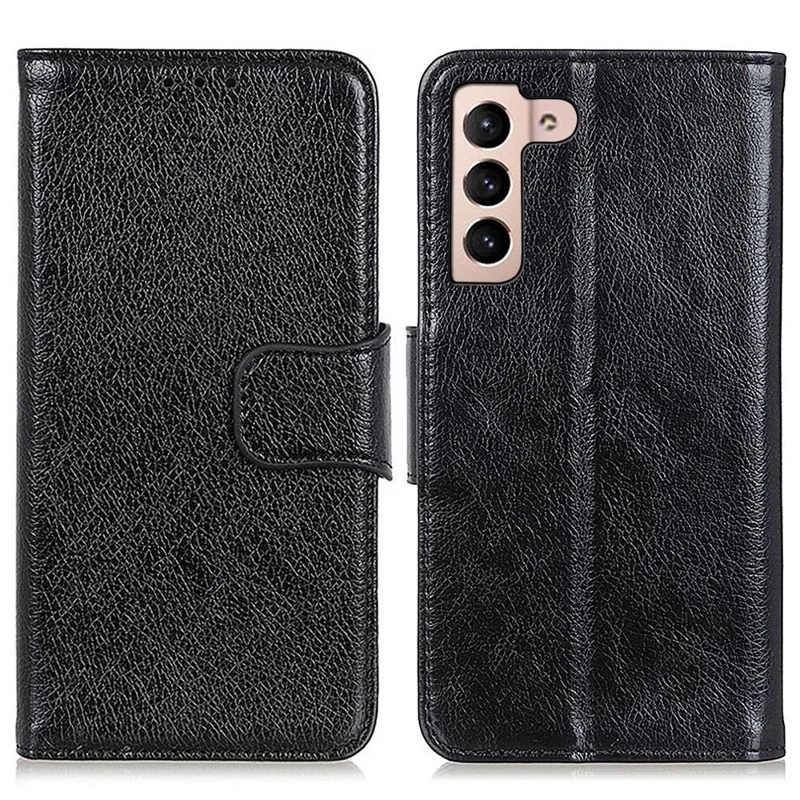 Anti-scratch Phone Case For Samsung Galaxy S23 Nappa Texture Split Leather Magnetic Flip Folio Wallet Stand Protective Phone Cover - Black
