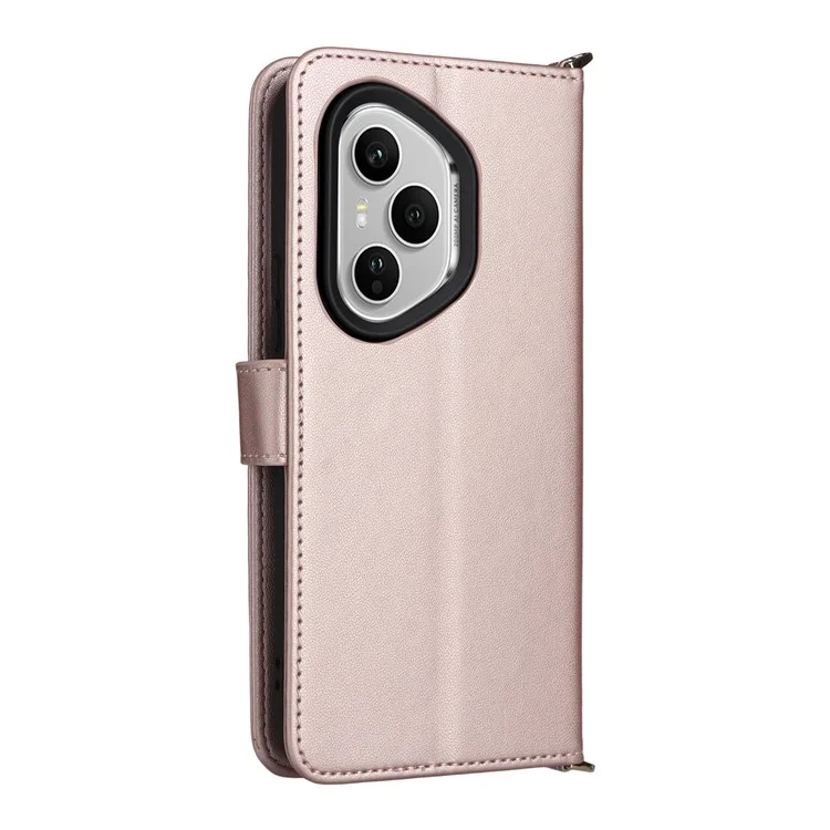 For Honor 400 Pro 5G (Global) Case with Shoulder / Wrist Strap Leather Phone Cover Stand Wallet - Pink