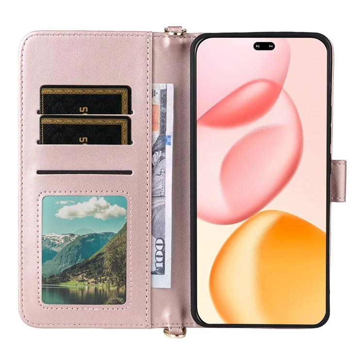 For Honor 400 Pro 5G (Global) Case with Shoulder / Wrist Strap Leather Phone Cover Stand Wallet - Pink