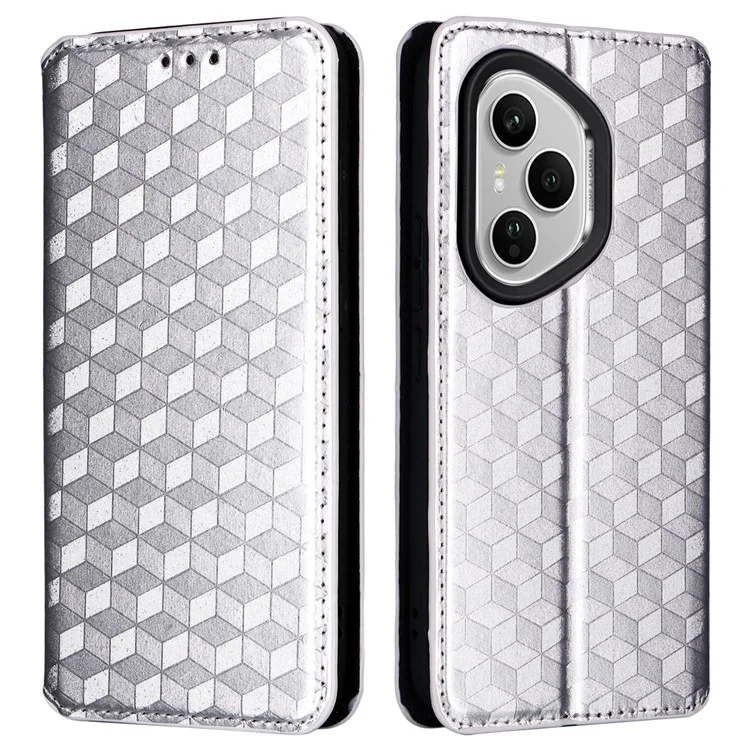 For Honor 400 Pro 5G (Global) Case Wallet Rhombus Imprinted Leather Phone Cover - Silver