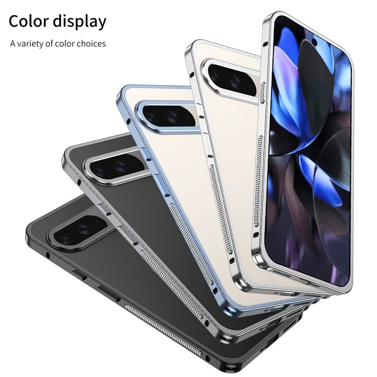 For Google Pixel 9 / 9 Pro Bumper Cases Metal Frame Heat Dissipation Cover with Lens Protector - Black