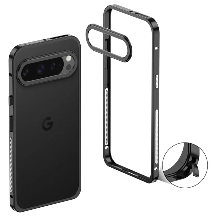 For Google Pixel 9 Pro XL Bumper Cases Metal Frame Heat Dissipation Cover with Lens Protector - Black