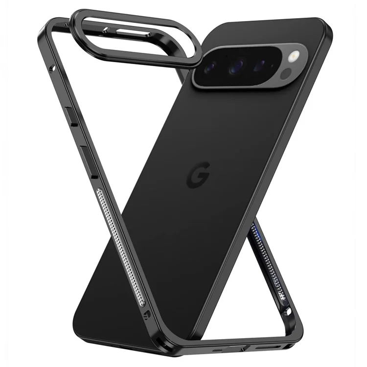For Google Pixel 9 Pro XL Bumper Cases Metal Frame Heat Dissipation Cover with Lens Protector - Black