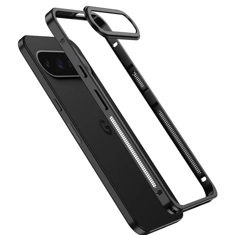 For Google Pixel 9 Pro XL Bumper Cases Metal Frame Heat Dissipation Cover with Lens Protector - Black