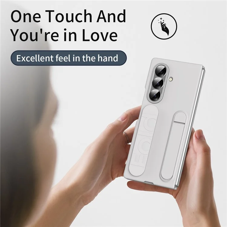 For Samsung Galaxy Z Fold7 5G Phone Case Kickstand Wristband PC Silicone Mobile Cover - White