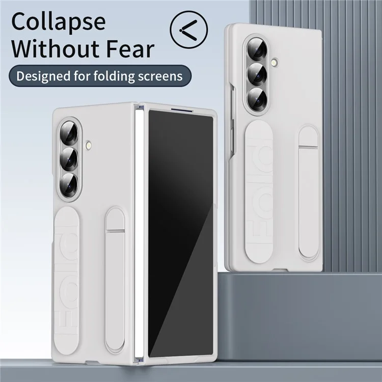 For Samsung Galaxy Z Fold7 5G Phone Case Kickstand Wristband PC Silicone Mobile Cover - White