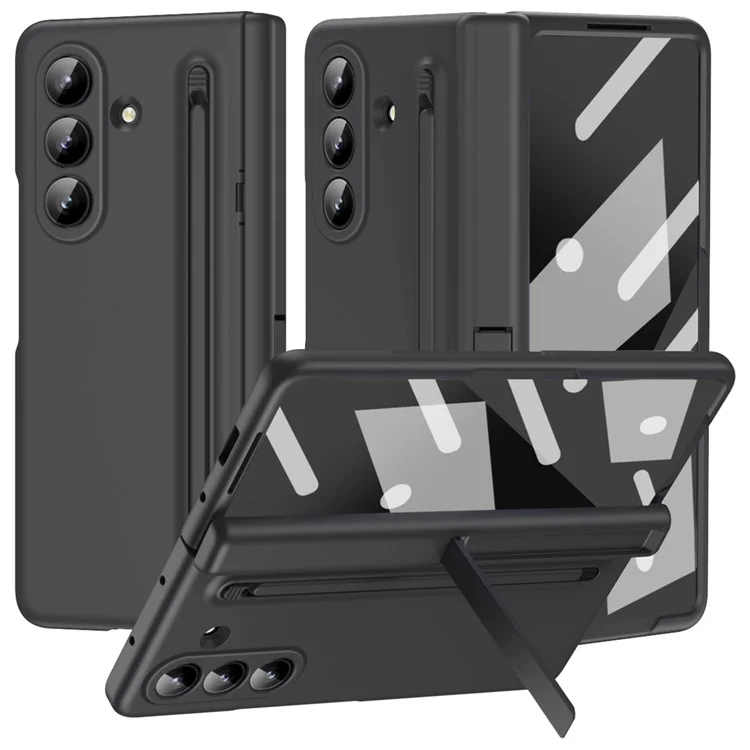 Para Samsung Galaxy Z Fold7 5G Capa Suporte PC Tampa Traseira do Telefone com Stylus e Película de Vidro Temperado - Preto