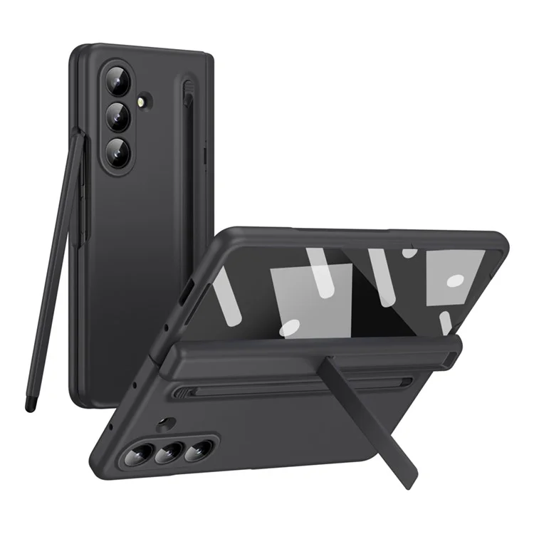 Para Samsung Galaxy Z Fold7 5G Capa Suporte PC Tampa Traseira do Telefone com Stylus e Película de Vidro Temperado - Preto