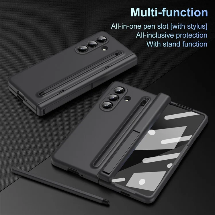 Para Samsung Galaxy Z Fold7 5G Capa Suporte PC Tampa Traseira do Telefone com Stylus e Película de Vidro Temperado - Preto