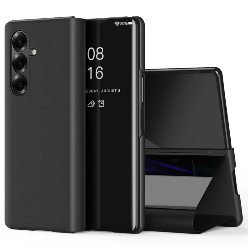Pour Samsung Galaxy Z Fold7 5G Étui avec Fenêtre d'Affichage en Cuir PU + PC Coque de Téléphone Électroplaquée - Noir