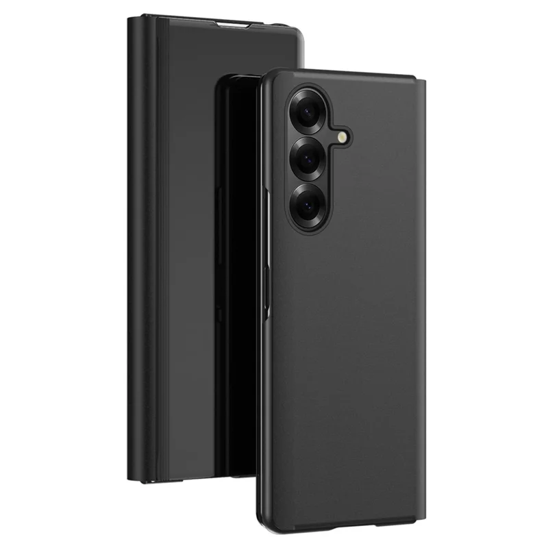 Pour Samsung Galaxy Z Fold7 5G Étui avec Fenêtre d'Affichage en Cuir PU + PC Coque de Téléphone Électroplaquée - Noir