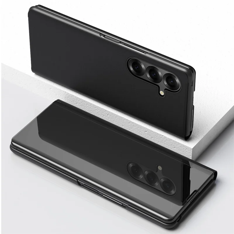 Pour Samsung Galaxy Z Fold7 5G Étui avec Fenêtre d'Affichage en Cuir PU + PC Coque de Téléphone Électroplaquée - Noir