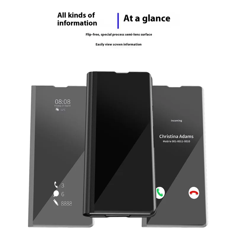 Pour Samsung Galaxy Z Fold7 5G Étui avec Fenêtre d'Affichage en Cuir PU + PC Coque de Téléphone Électroplaquée - Noir