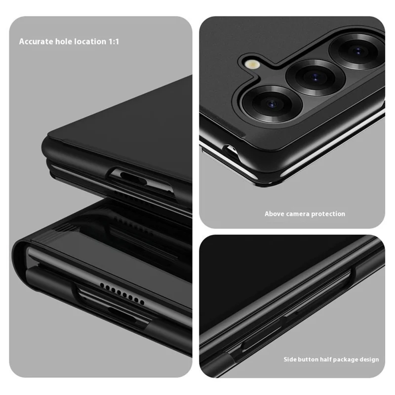 Pour Samsung Galaxy Z Fold7 5G Étui avec Fenêtre d'Affichage en Cuir PU + PC Coque de Téléphone Électroplaquée - Noir
