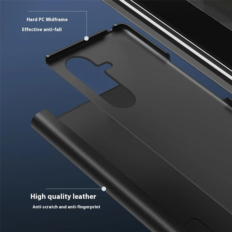 Pour Samsung Galaxy Z Fold7 5G Étui avec Fenêtre d'Affichage en Cuir PU + PC Coque de Téléphone Électroplaquée - Noir