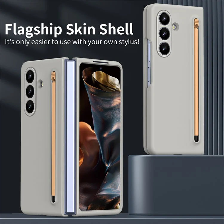 For Samsung Galaxy Z Fold7 5G Phone Case with Tempered Glass Film Hard PC Back Cover with Stylus - Light Grey