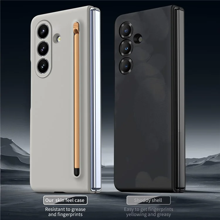 For Samsung Galaxy Z Fold7 5G Phone Case with Tempered Glass Film Hard PC Back Cover with Stylus - Light Grey