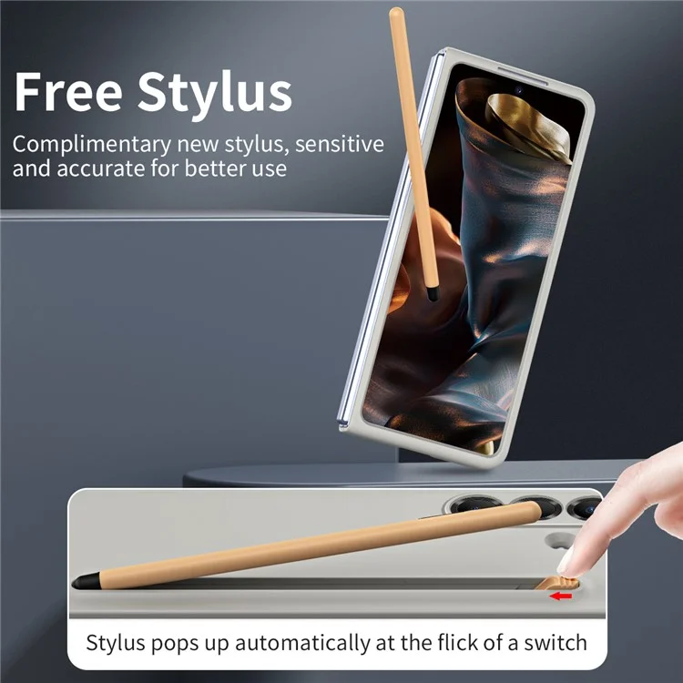 For Samsung Galaxy Z Fold7 5G Phone Case with Tempered Glass Film Hard PC Back Cover with Stylus - Light Grey