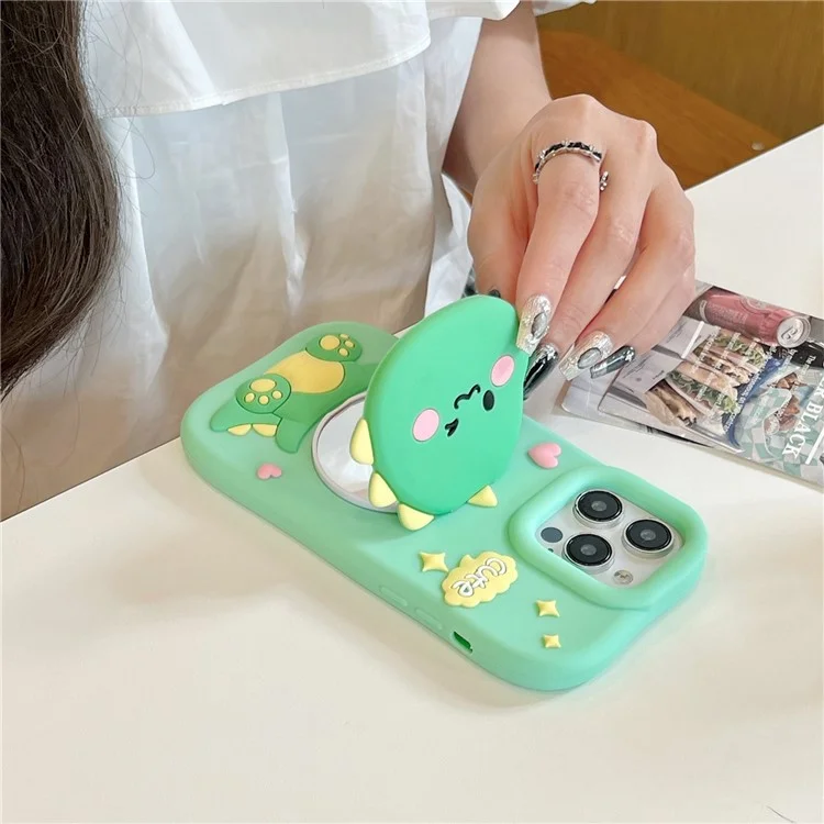 For iPhone 15 Pro Max Silicone Case Cute Dinosaur Mirror Design Shockproof Phone Back Cover
