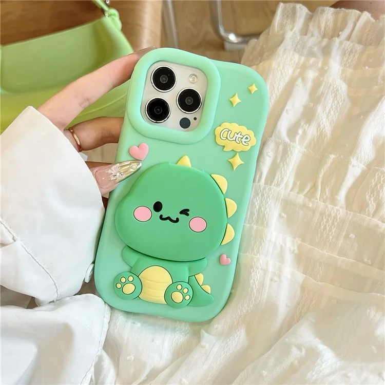 For iPhone 15 Pro Max Silicone Case Cute Dinosaur Mirror Design Shockproof Phone Back Cover