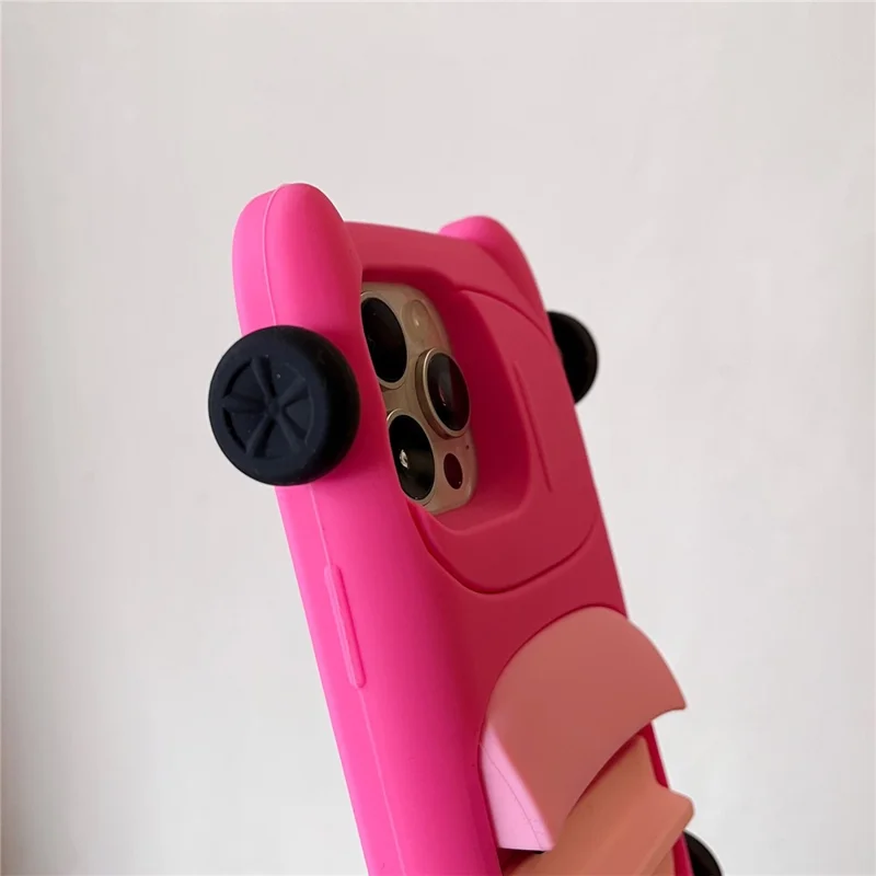 For iPhone 16 Pro Silicone Case Cute Sports Car Style Shockproof Phone Cover - Rose